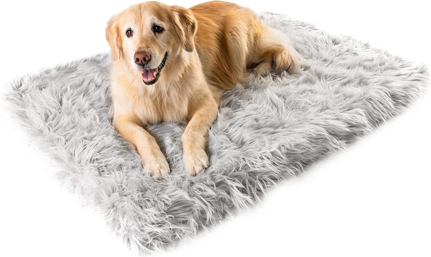 Puprug Faux Fur Memory Foam Orthopedic Dog Bed, Premium Memory Foam Base, Ultra-Soft Faux Fur Cover, Modern and Attractive Design (Large/Extra Large - 50" L X 30" W, Gray Rectangle)