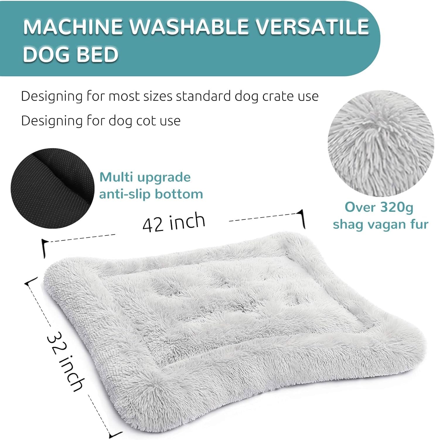 Calming Dog Bed Crate Pads, Dog Crate Bed Large Dogs, Dog Crate Mats Machine Washable Grey X-Large