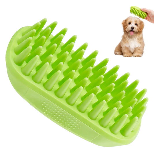 Pet Silicone Brush for Shower Scrubbing & Soothing Massage, Dog Grooming Bath Brush, Green