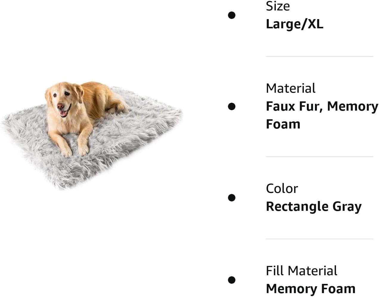 Puprug Faux Fur Memory Foam Orthopedic Dog Bed, Premium Memory Foam Base, Ultra-Soft Faux Fur Cover, Modern and Attractive Design (Large/Extra Large - 50" L X 30" W, Gray Rectangle)